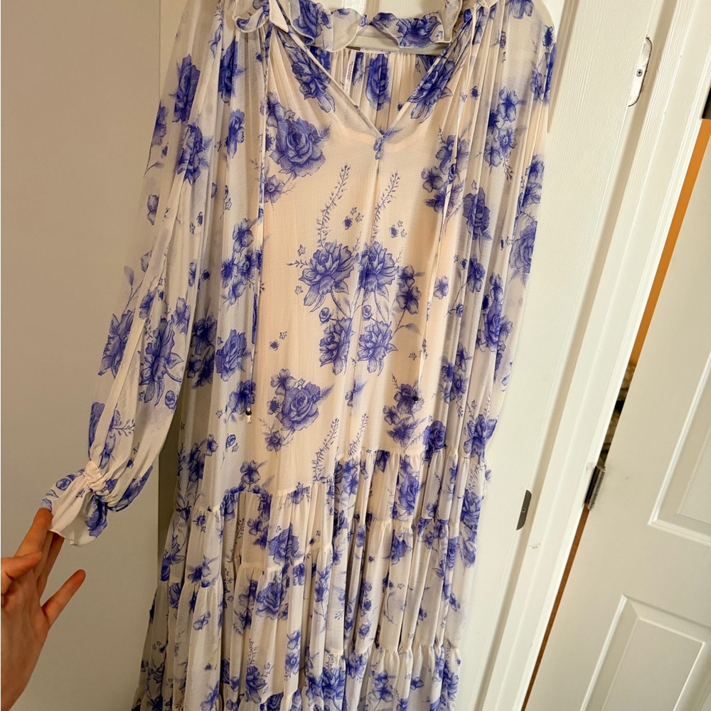 Anthropologie Blue Floral Long Sleeve Dress